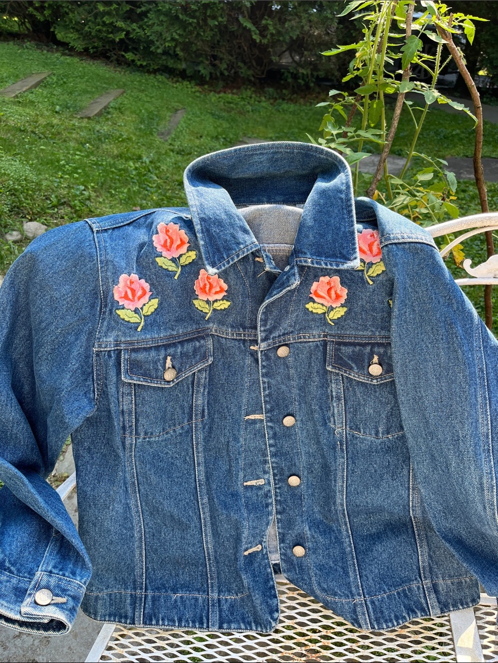 Denim Jacket Bill Blass Embroidered Roses
